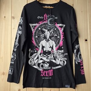 Killstar Meditate Pentagram Baphomet Gothic Punk Longline Unisex Top Size XS